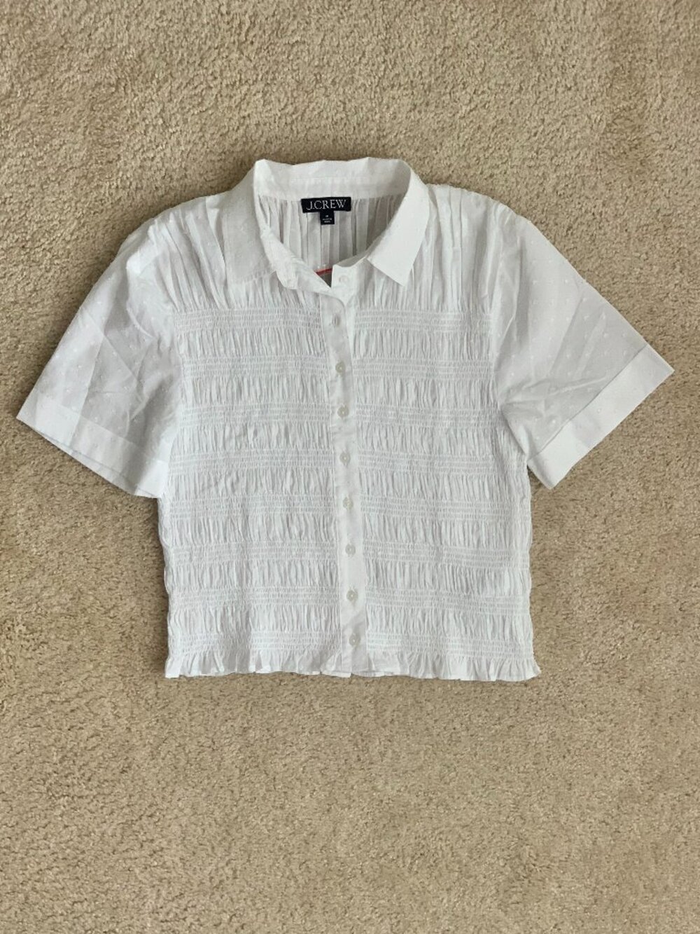 NWT J. Crew Short Sleeve Smocked Button Front Shirt (CT051), White, Medium - Picture 5 of 14